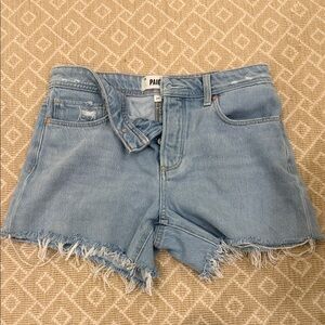 PAIGE Women's Light Blue Frayed Denim Shorts